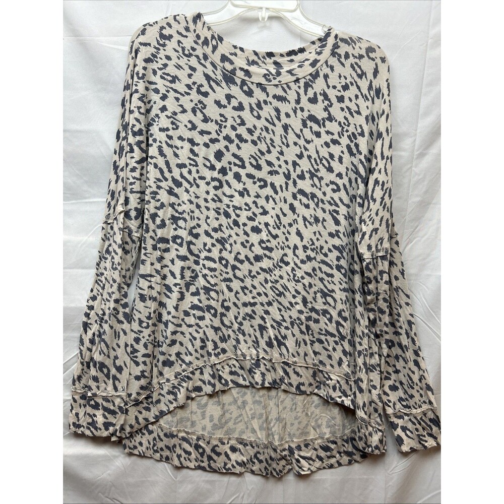 Kelly Renee Womens Leopard Print Long Sleeve High-Low Top Tan Black Large 12-14